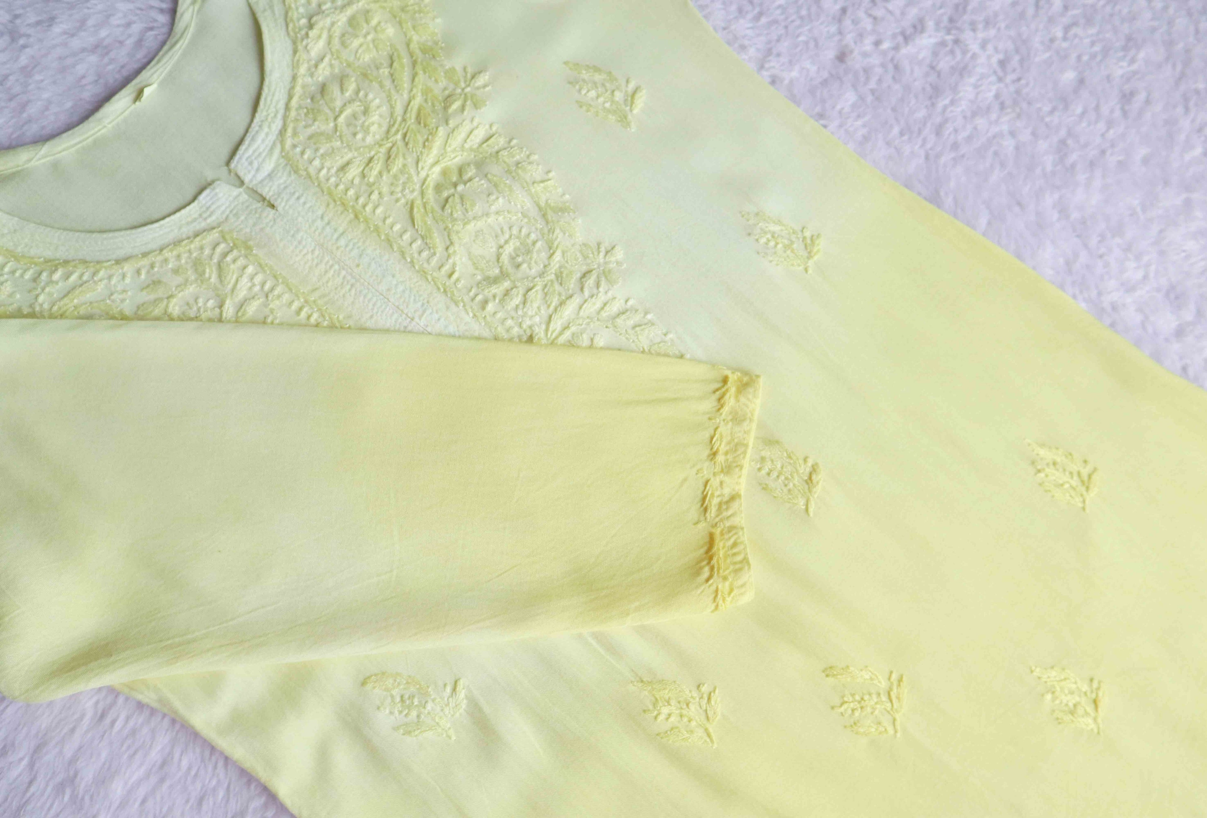 Savera Pastel Yellow Ombre Short Rayon Kurta