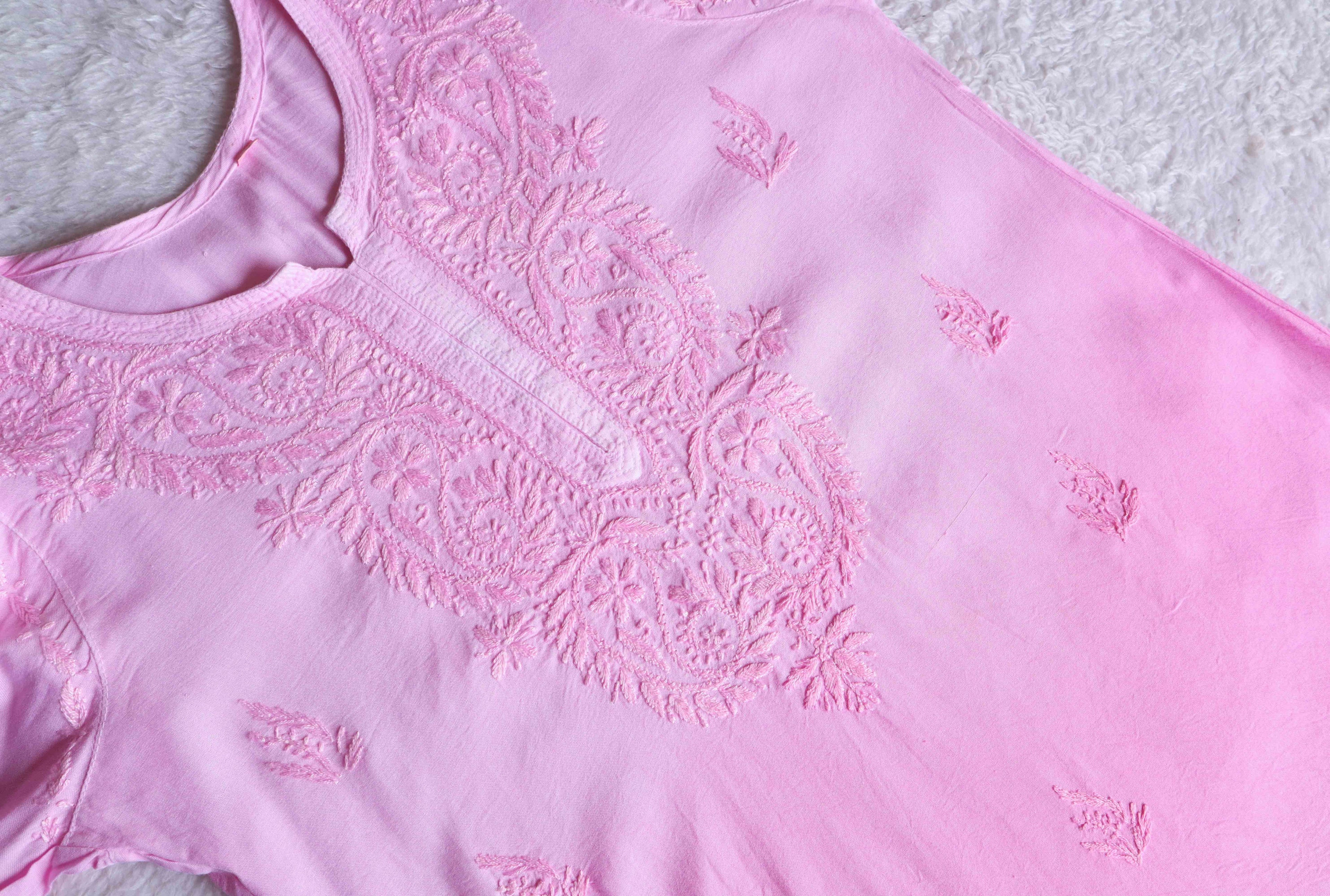 Savera Baby Pink Ombre Short Rayon Kurta