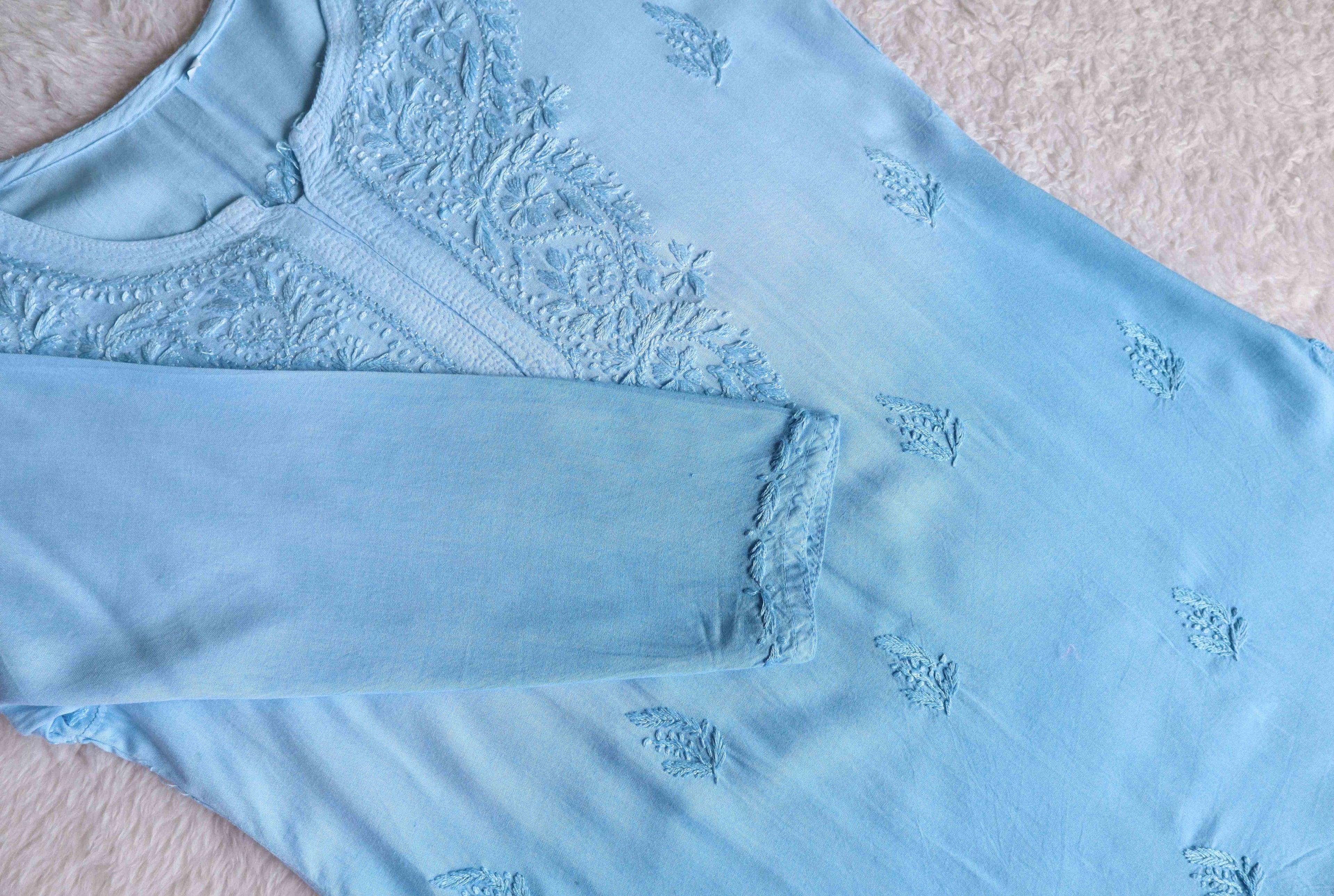 Savera Sky Blue Ombre Short Rayon Kurta