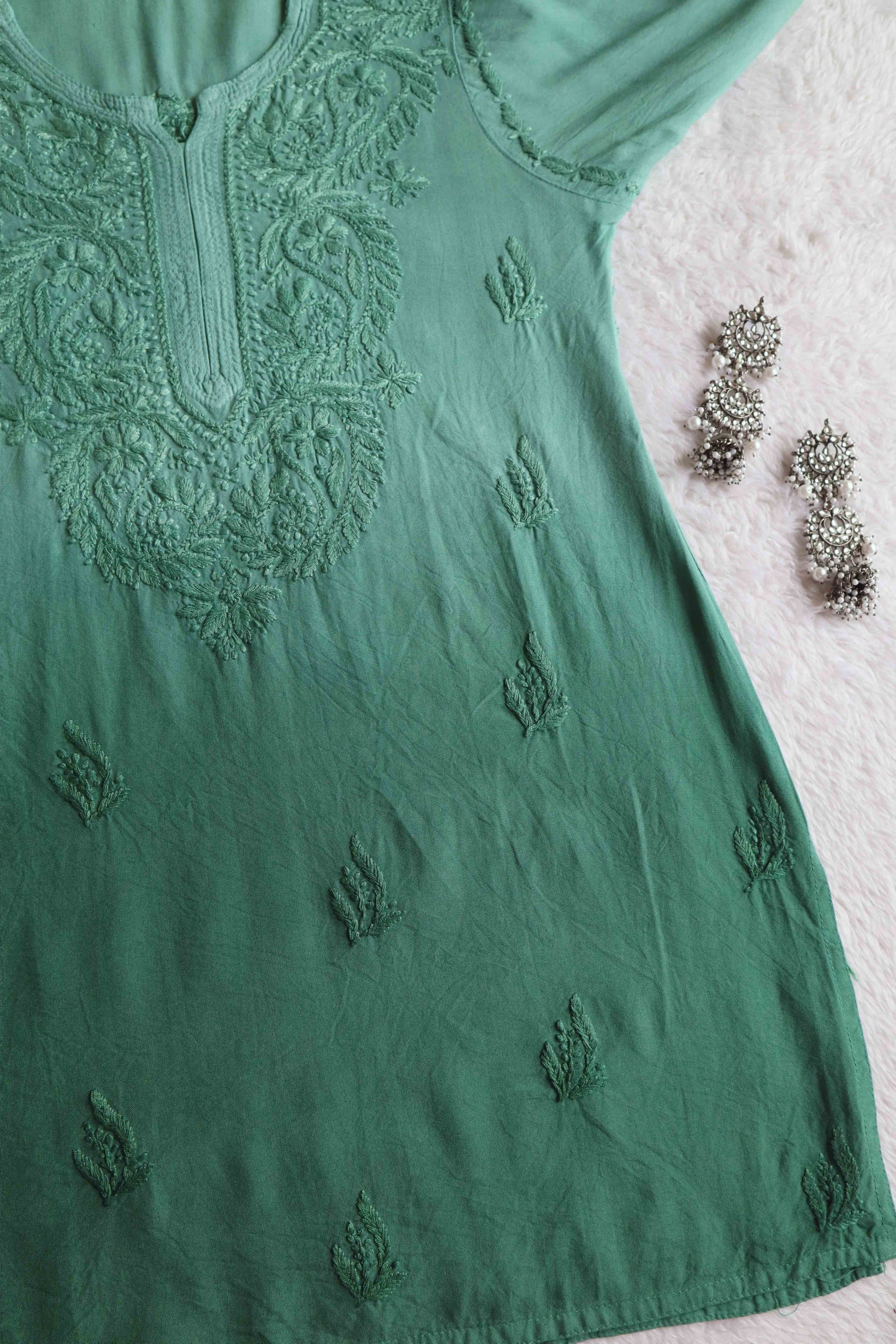 Savera Sage Green Ombre Short Rayon Kurta