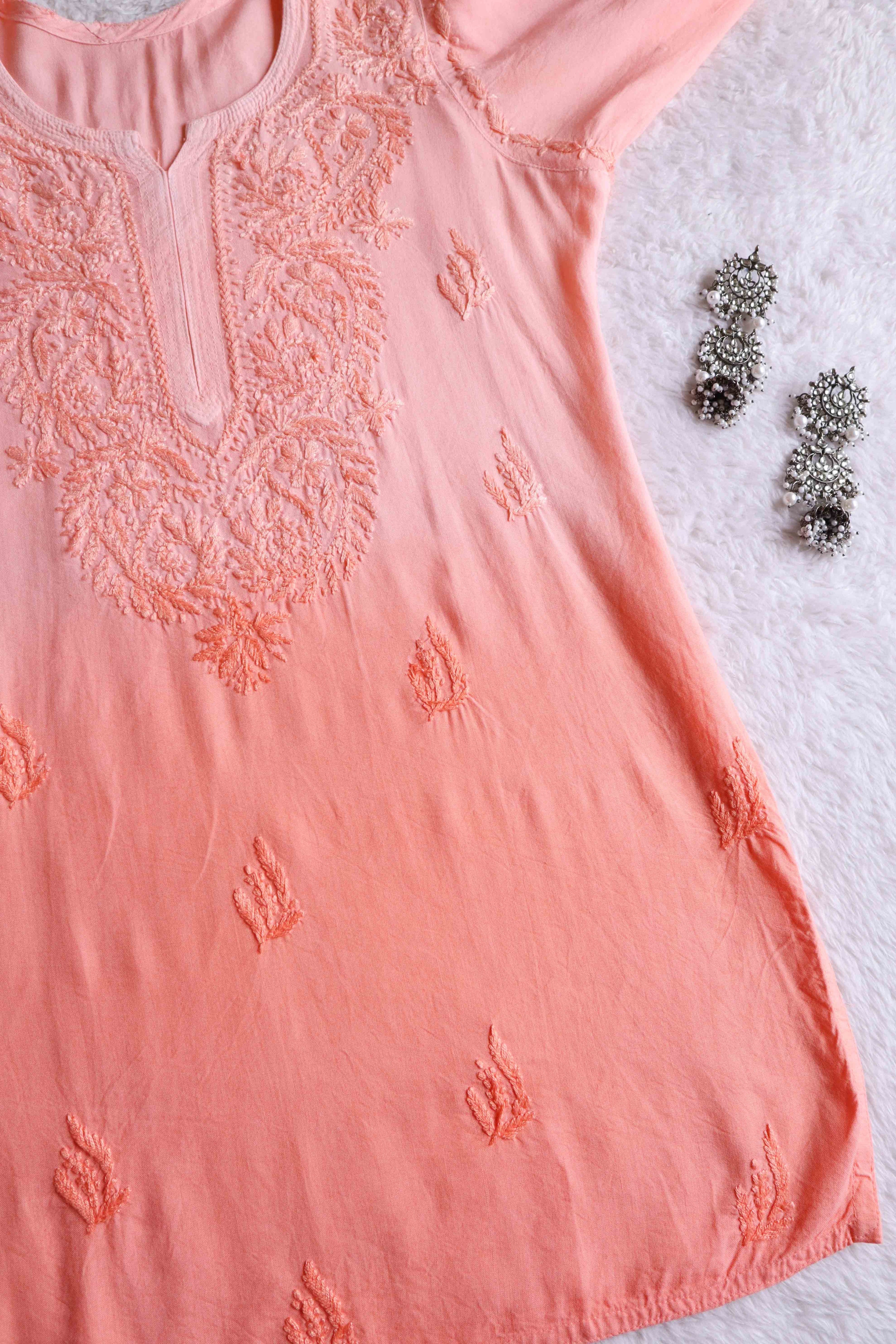 Savera Peach Ombre Short Rayon Kurta