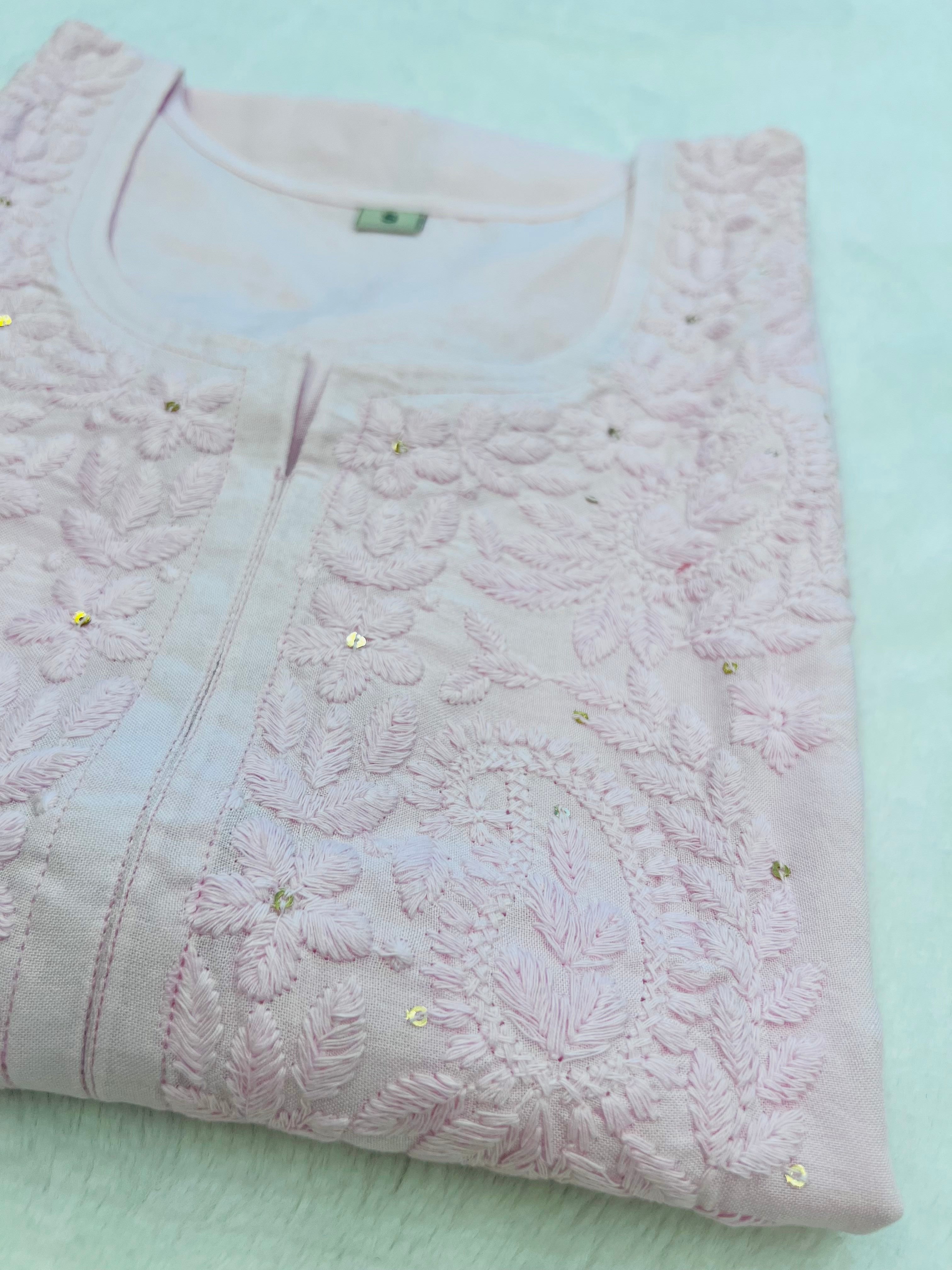Ahana Baby Pink Rayon Sequin Embllished Long Kurta