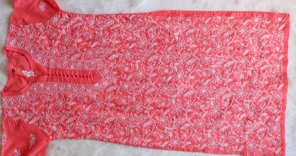 zarish Tangerine Cotton Mulmul long kurta