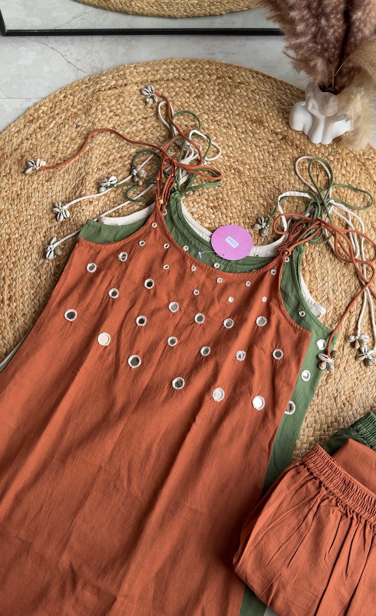 Suhana strappy mirror work Kurti with palazzo