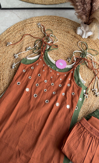 Suhana strappy mirror work Kurti with palazzo