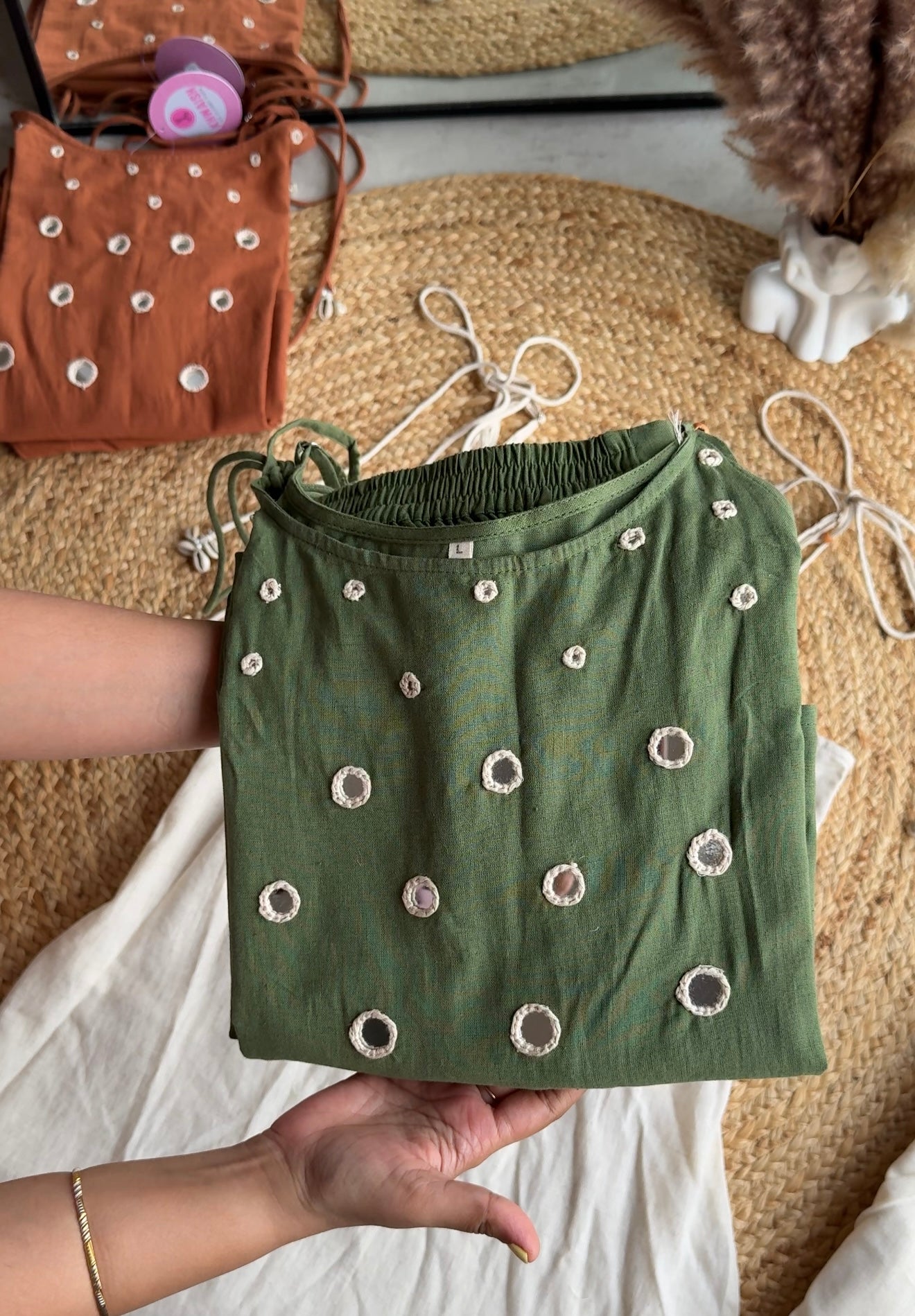 Suhana strappy mirror work Kurti with palazzo