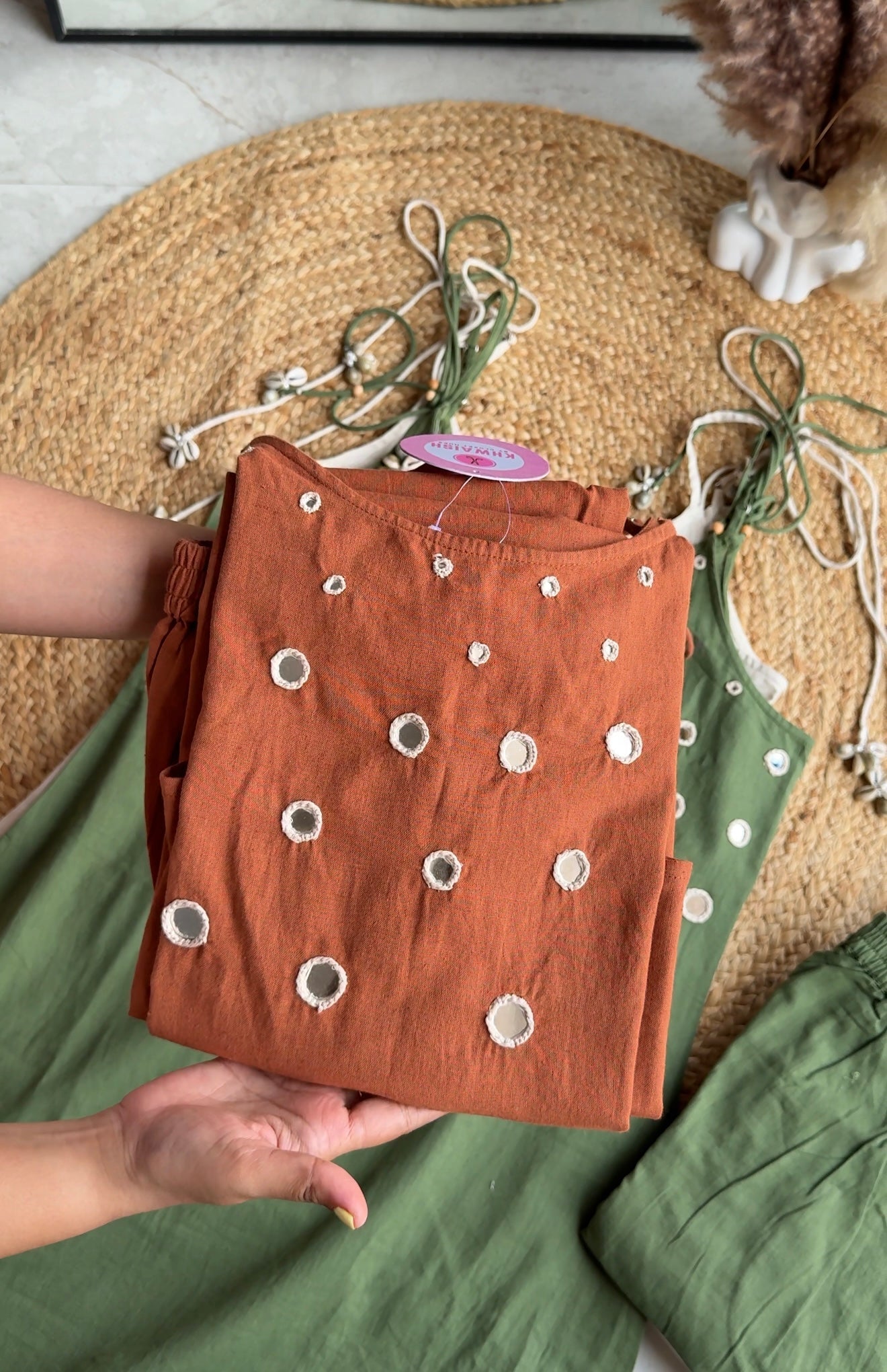 Suhana strappy mirror work Kurti with palazzo