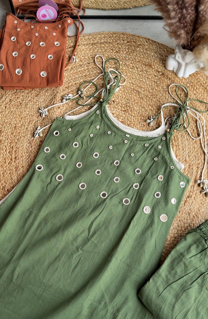 Suhana strappy mirror work Kurti with palazzo