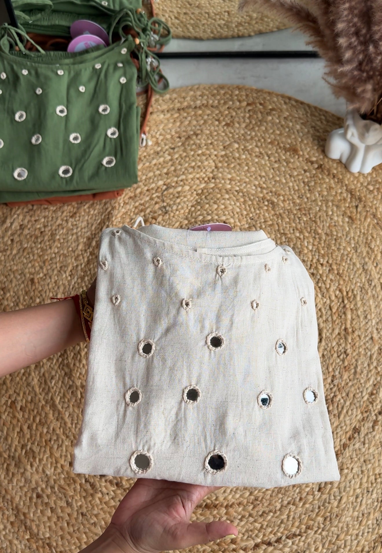 Suhana strappy mirror work Kurti with palazzo