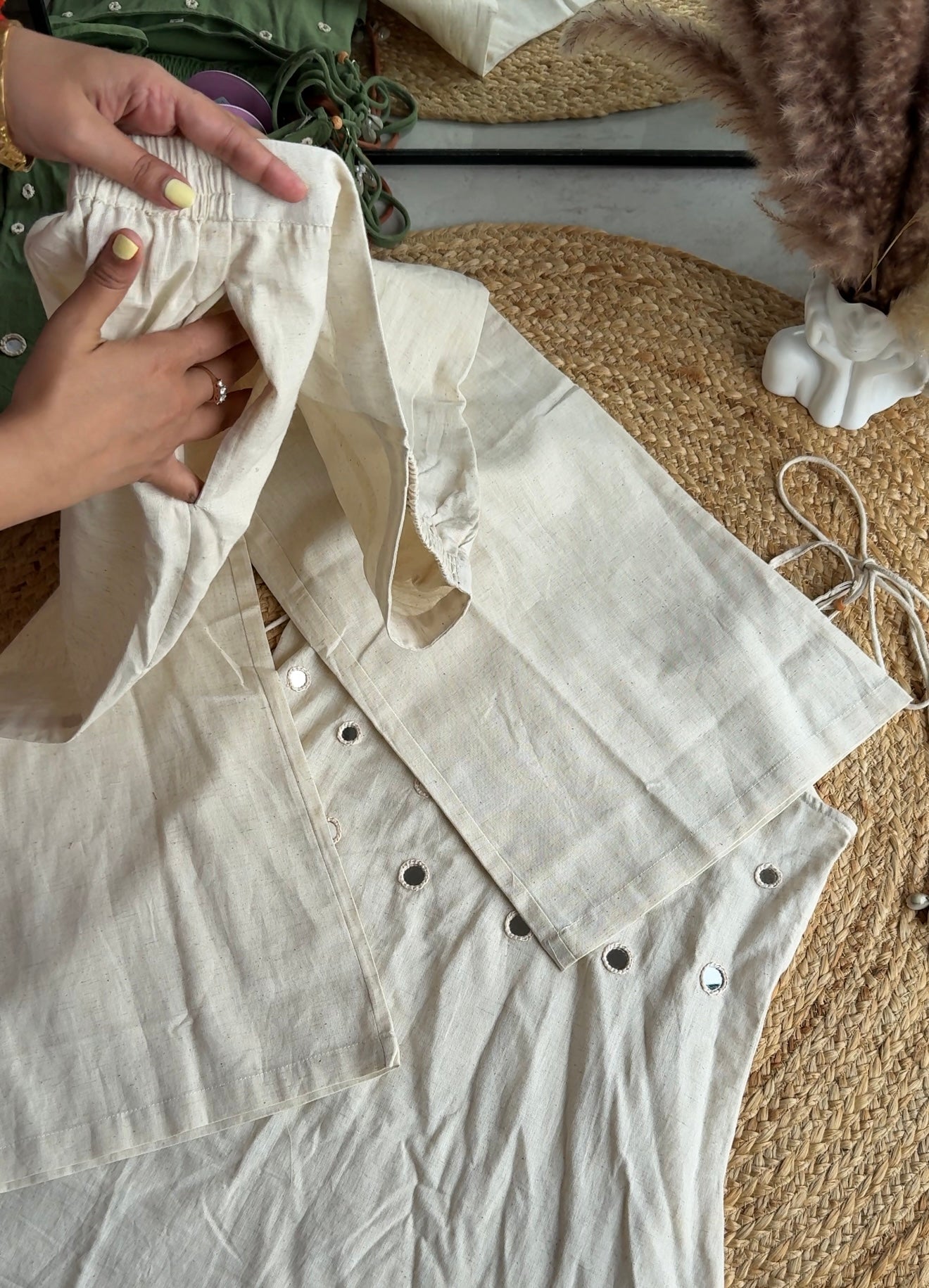 Suhana strappy mirror work Kurti with palazzo