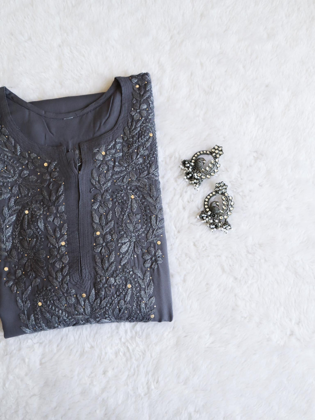 Ahana Grey Rayon Sequin embllished long Kurta