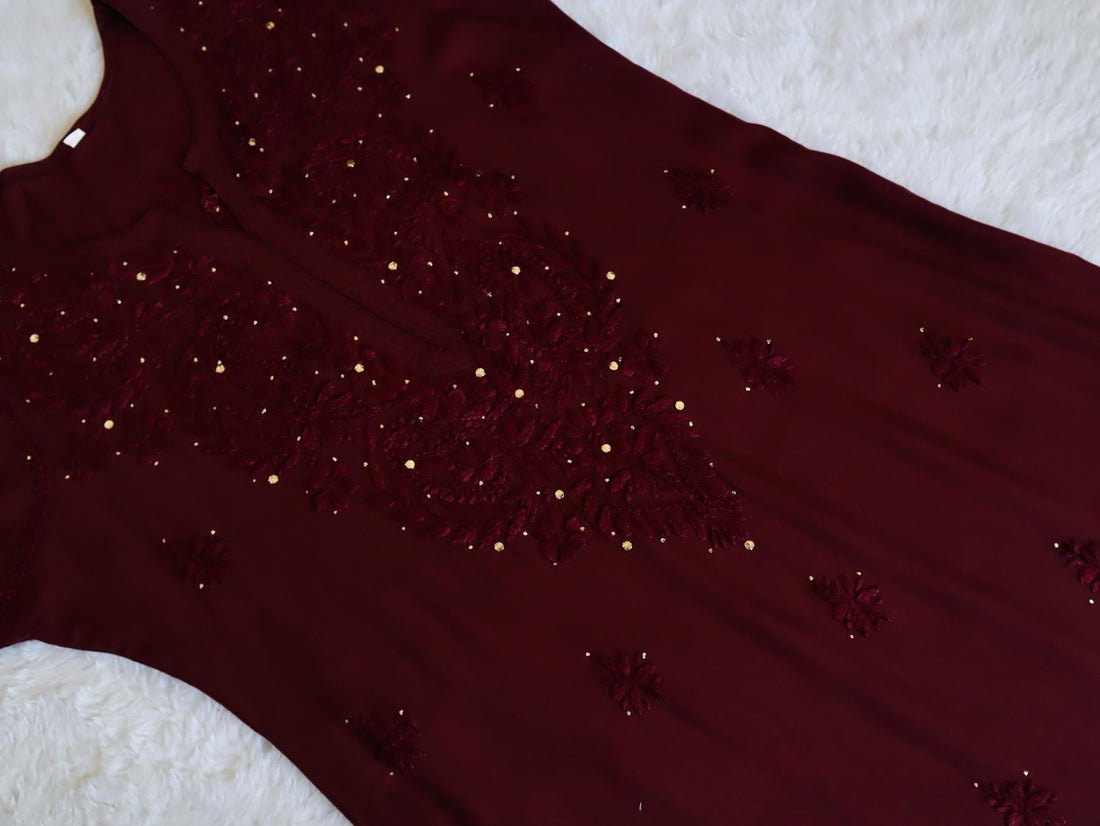 Ahana Maroon Rayon Sequin embllished long Kurta