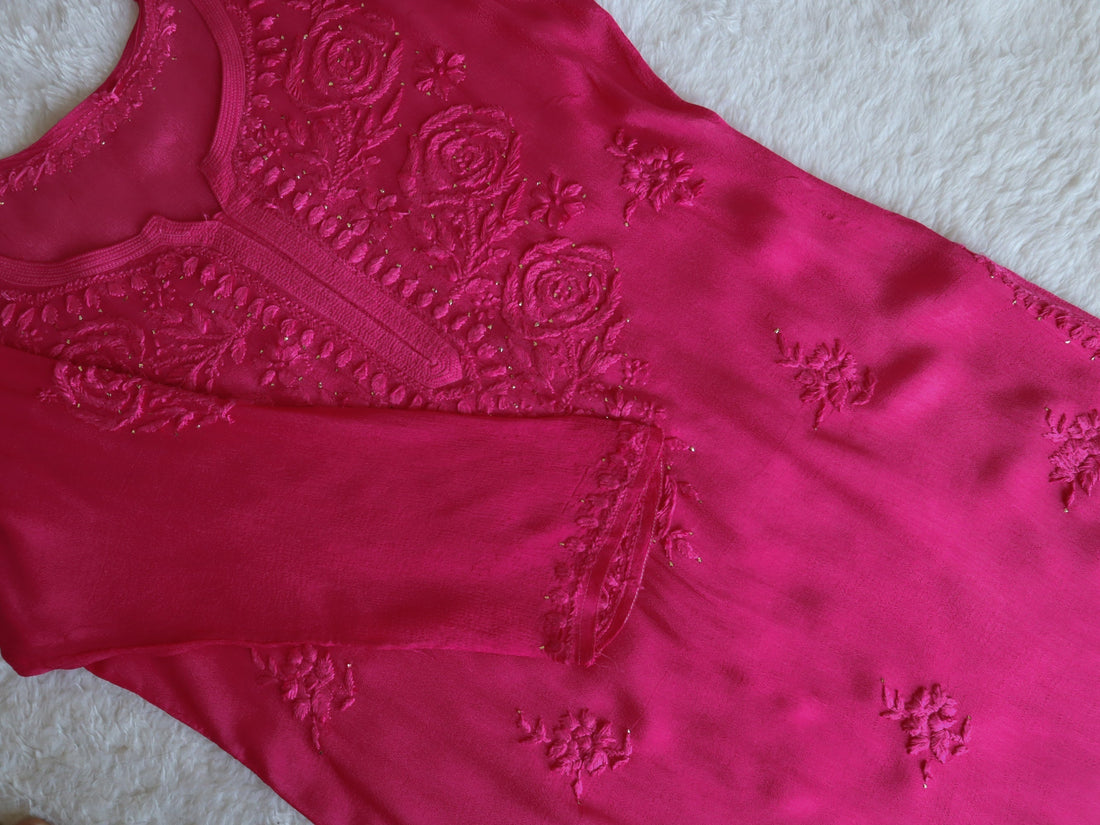 Rekha Deep Pink Pure Chiffon Kurta