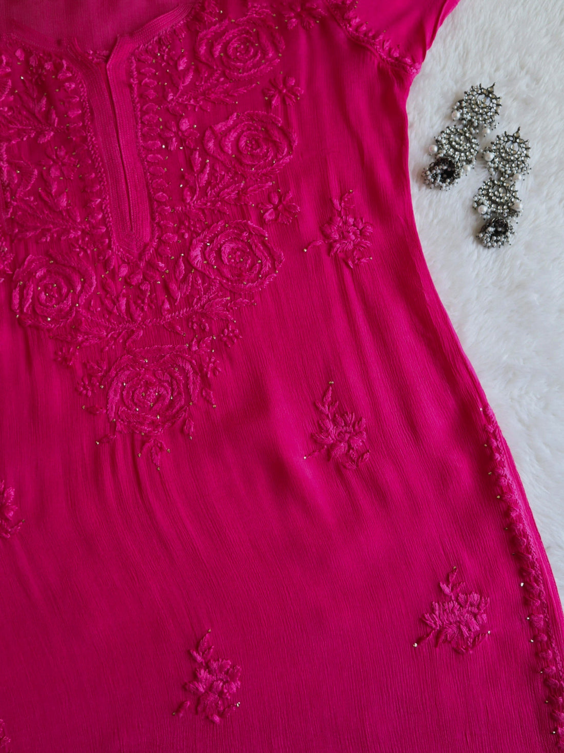 Rekha Deep Pink Pure Chiffon Kurta