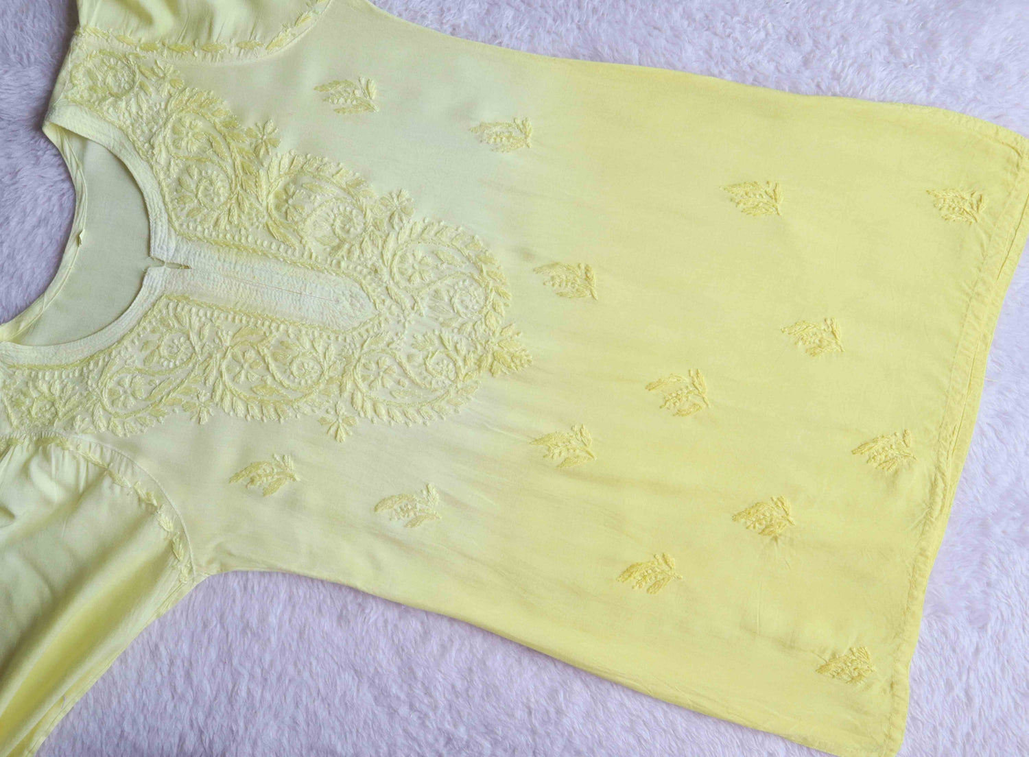 Savera Pastel Yellow Ombre Short Rayon Kurta
