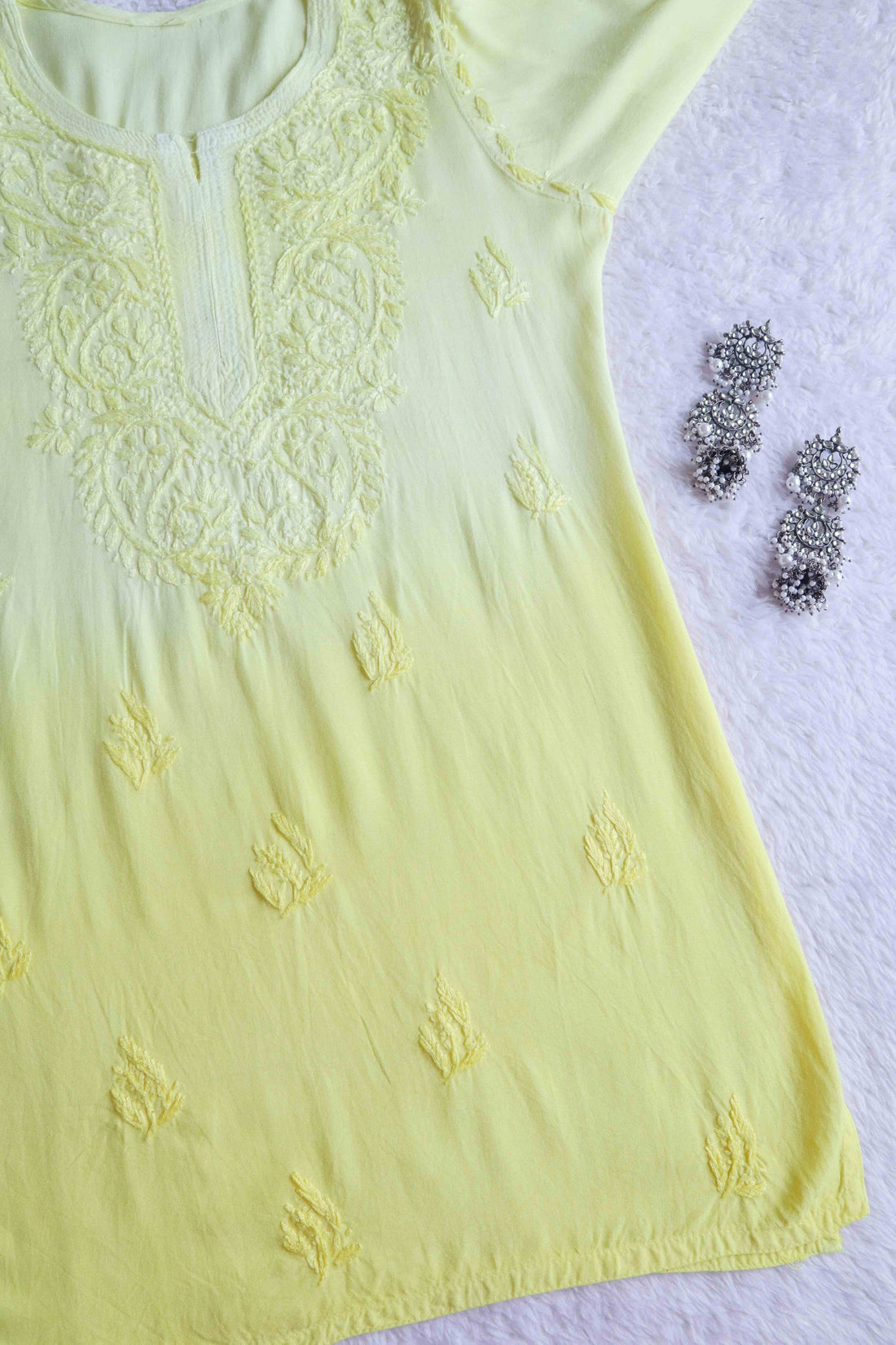 Savera Pastel Yellow Ombre Short Rayon Kurta