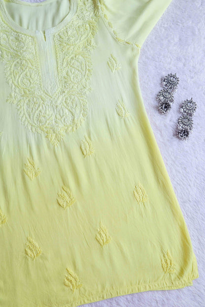 Savera Pastel Yellow Ombre Short Rayon Kurta