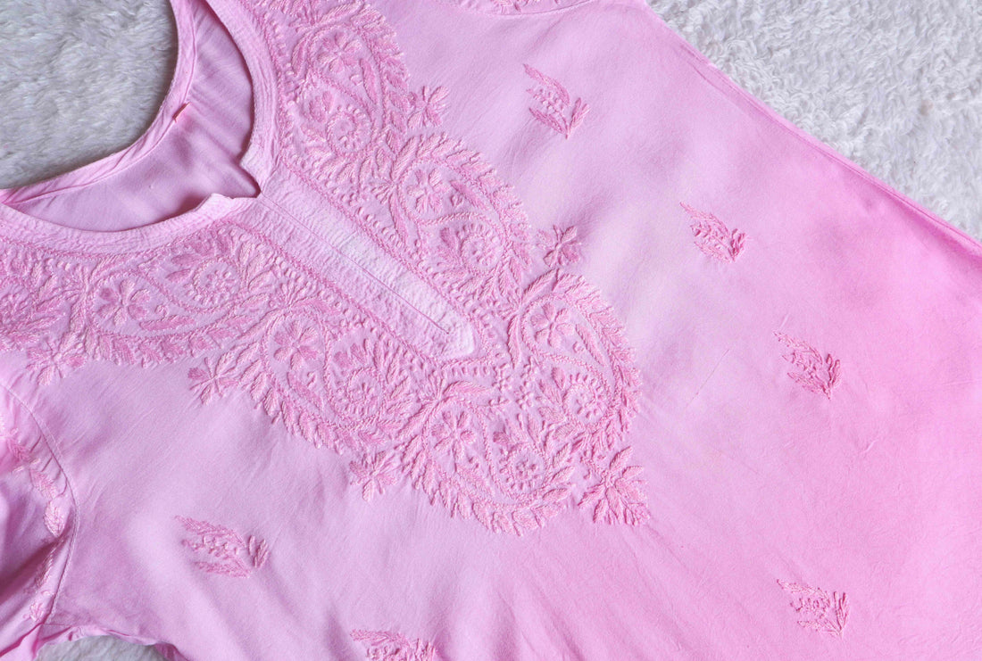 Savera Baby Pink Ombre Short Rayon Kurta