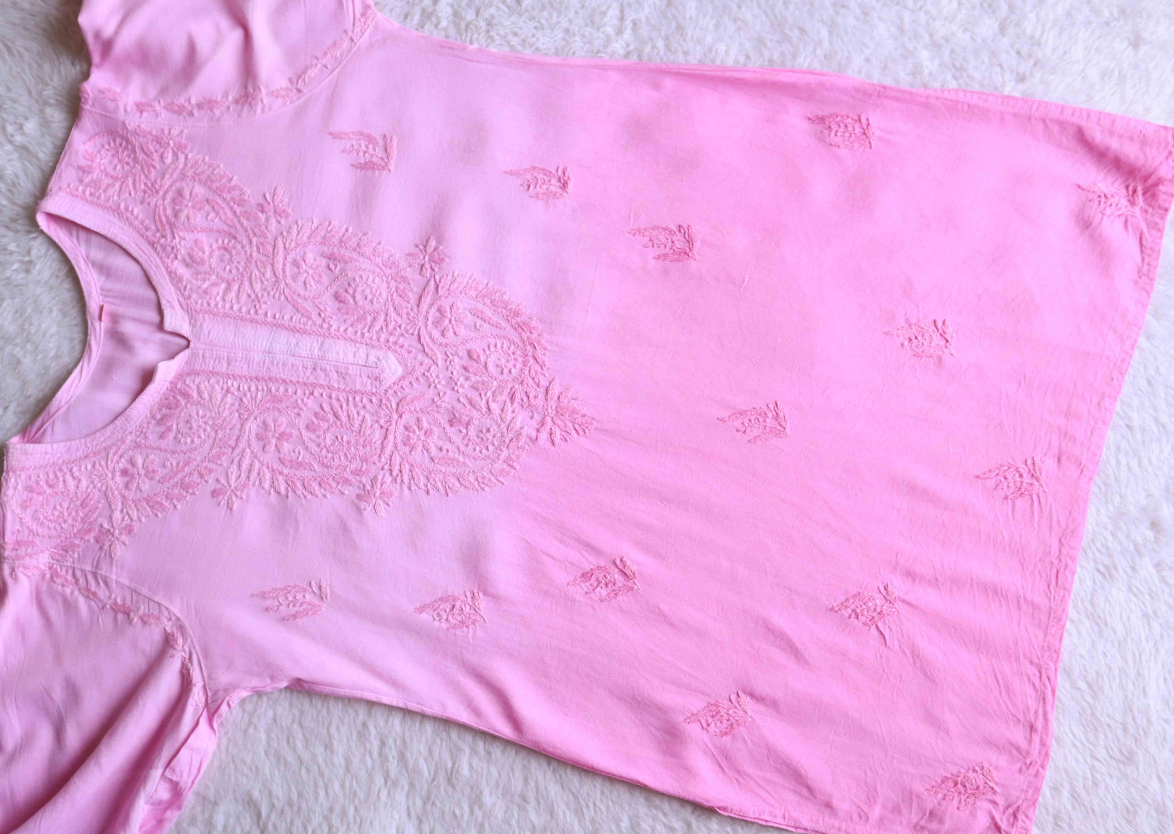 Savera Baby Pink Ombre Short Rayon Kurta