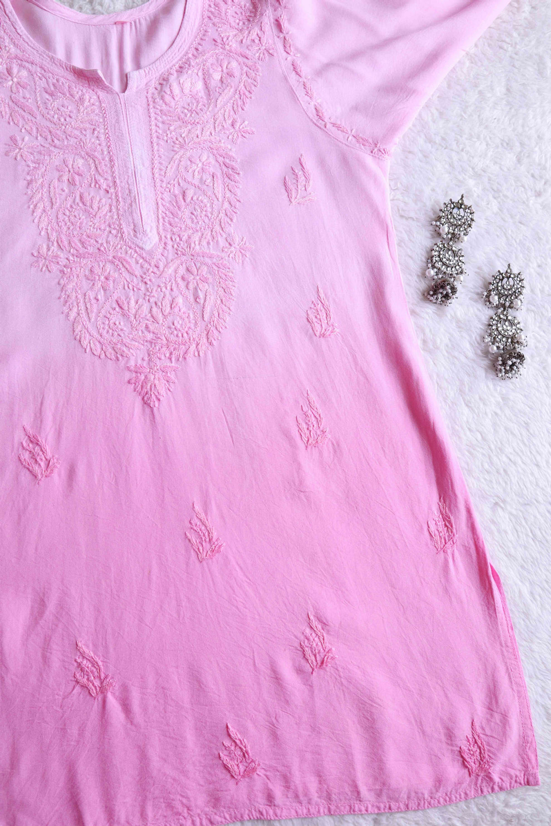 Savera Baby Pink Ombre Short Rayon Kurta