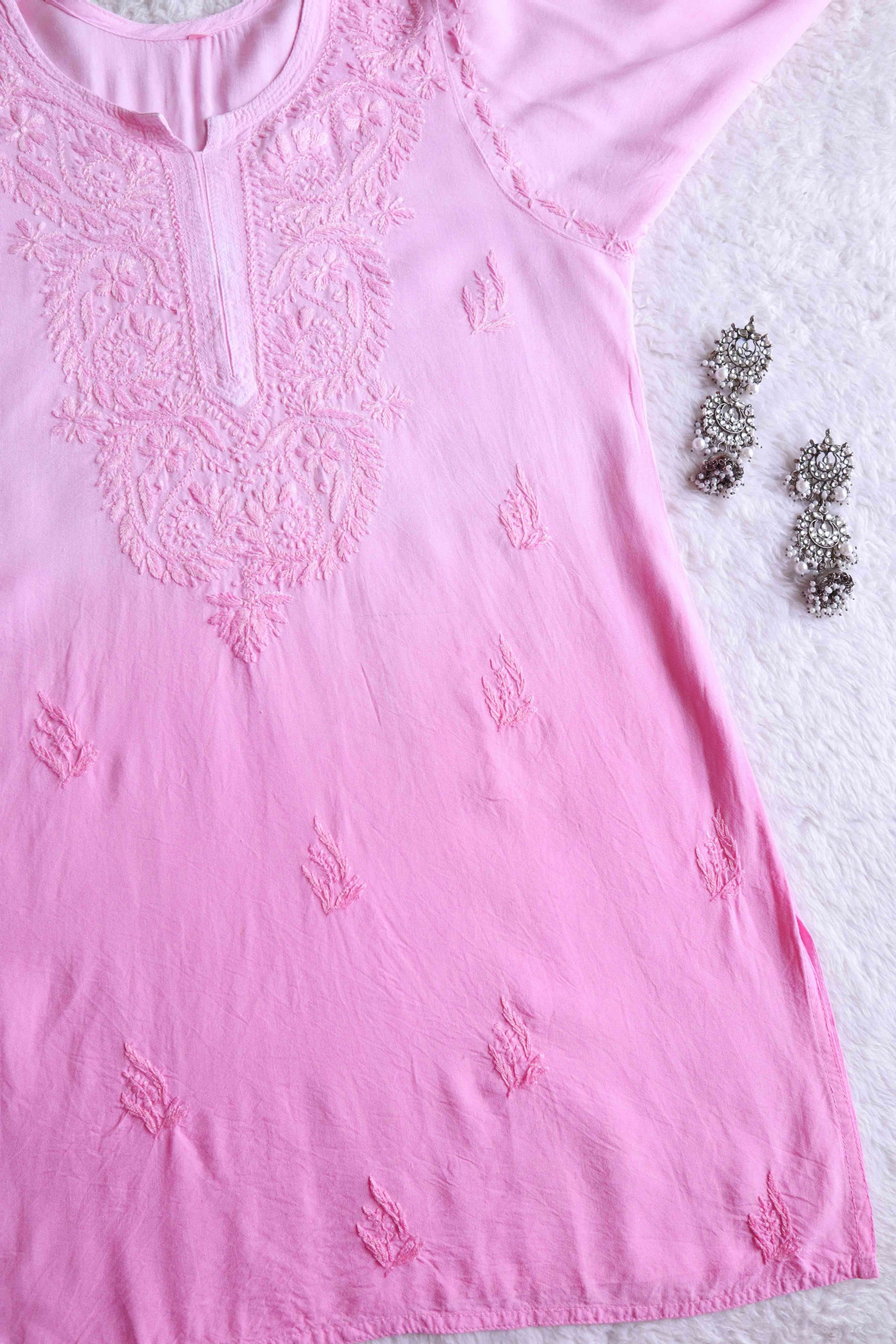 Savera Baby Pink Ombre Short Rayon Kurta