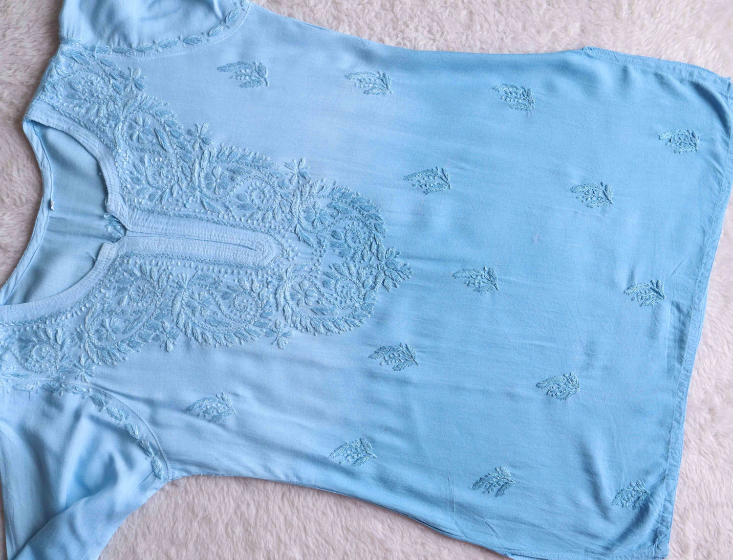 Savera Sky Blue Ombre Short Rayon Kurta