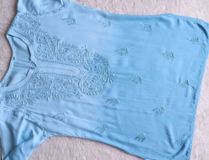 Savera Sky Blue Ombre Short Rayon Kurta