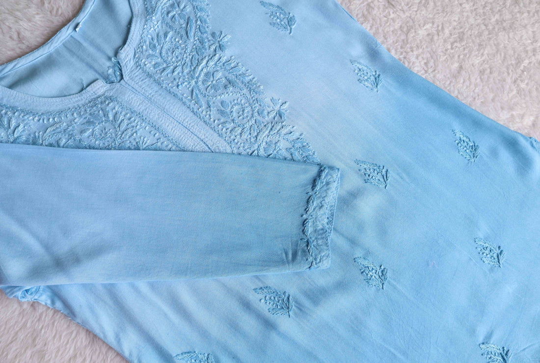 Savera Sky Blue Ombre Short Rayon Kurta