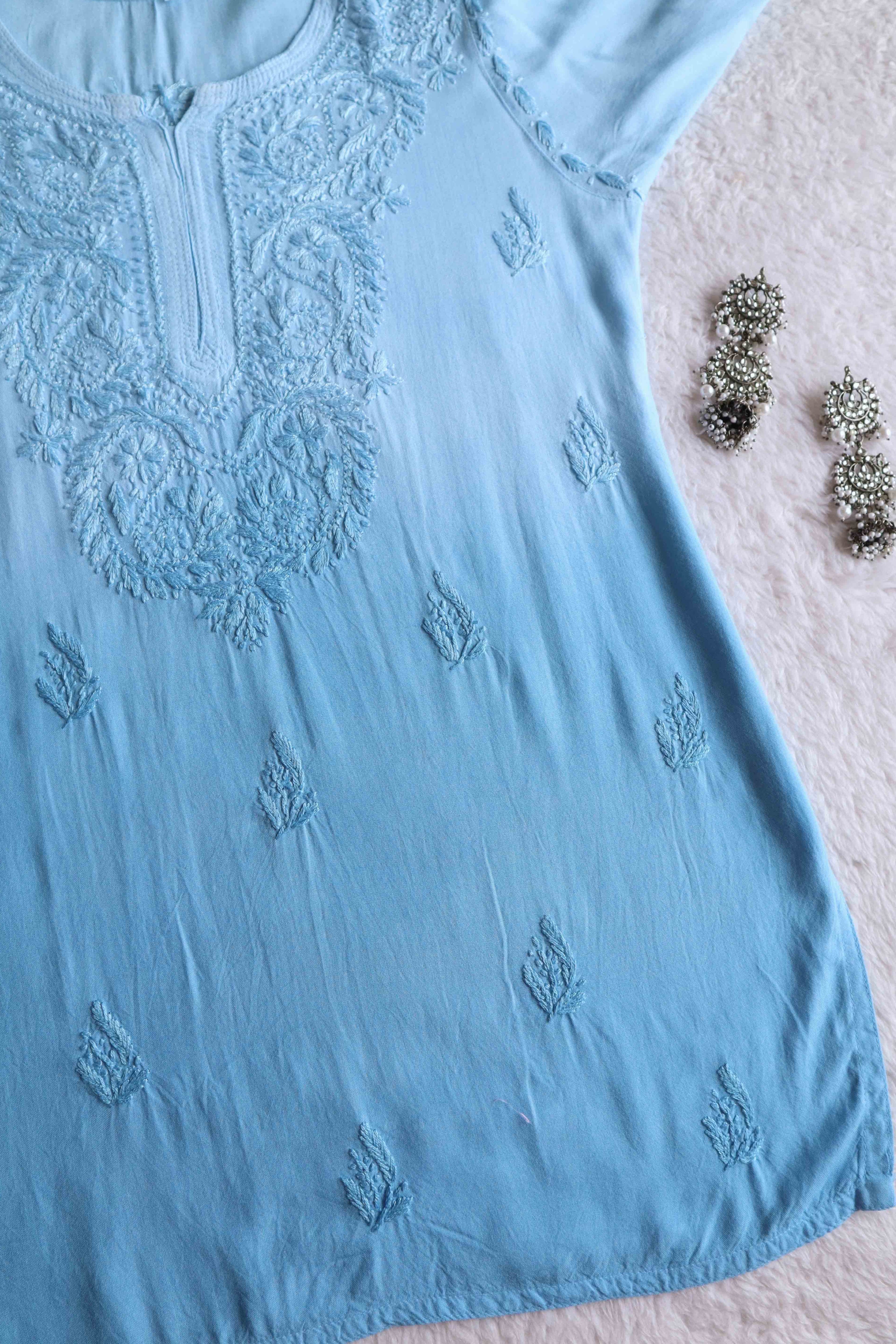 Savera Sky Blue Ombre Short Rayon Kurta