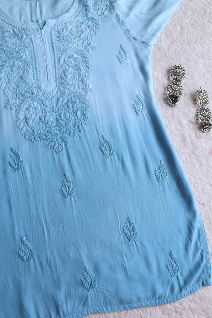 Savera Sky Blue Ombre Short Rayon Kurta
