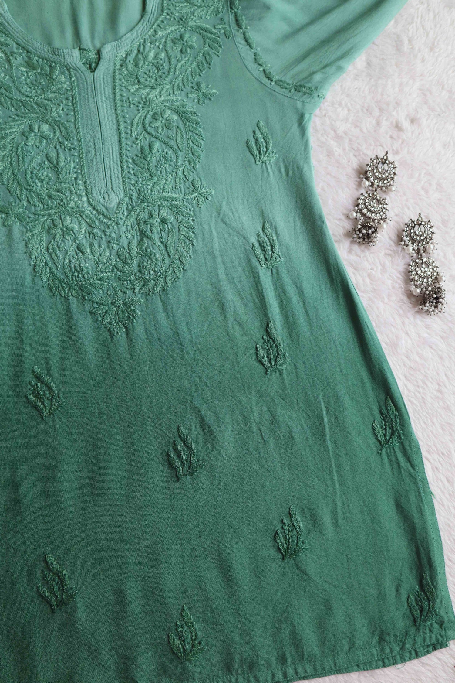 Savera Sage Green Ombre Short Rayon Kurta