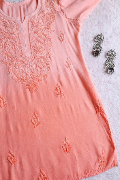 Savera Peach Ombre Short Rayon Kurta