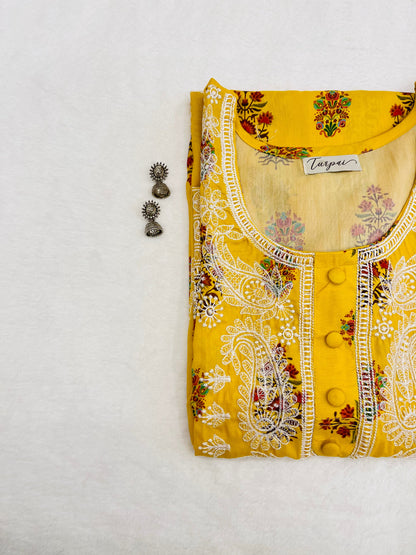 Kaveri Marigold Chikankari work Kurti