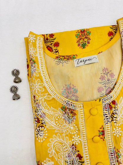 Kaveri Marigold Chikankari work Kurti