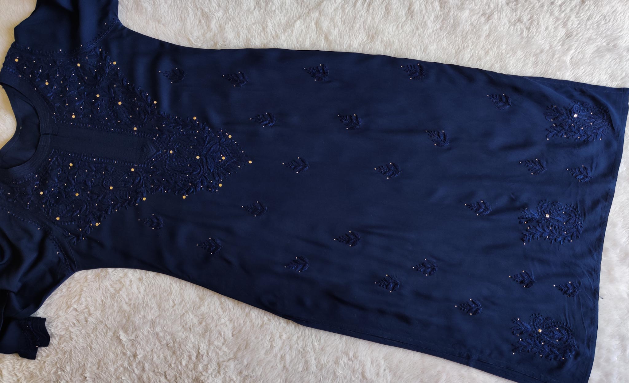Ahana Navy Blue Rayon Sequin Embllished Long Kurta