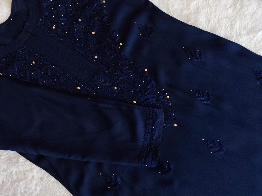Ahana Navy Blue Rayon Sequin Embllished Long Kurta