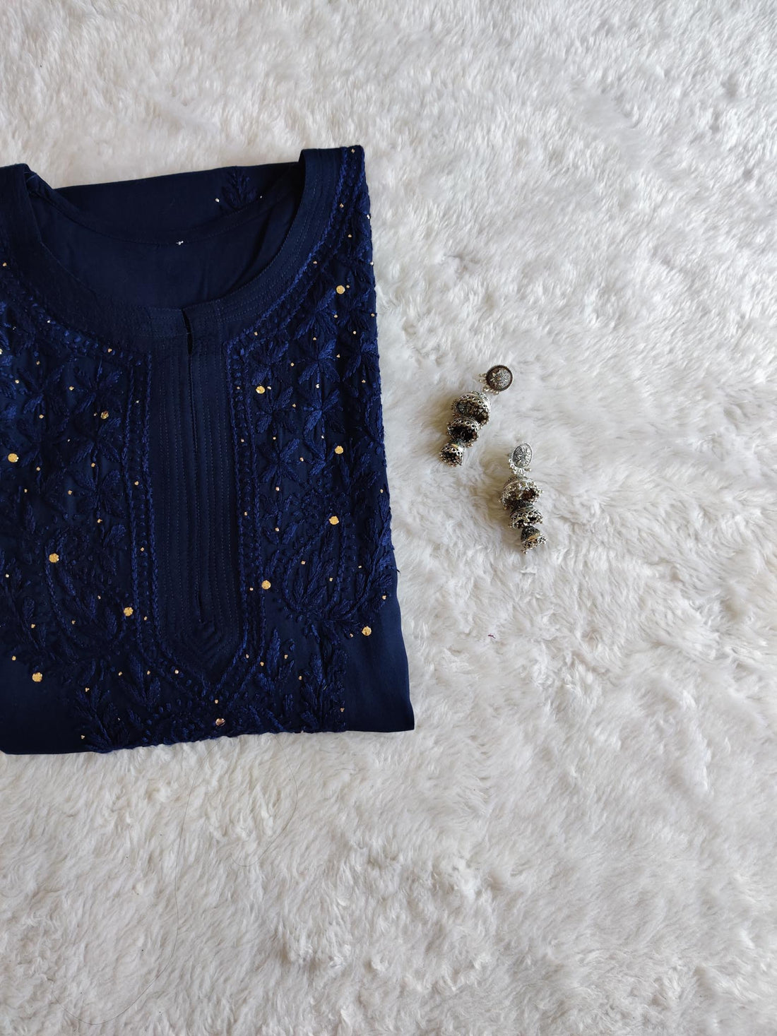 Ahana Navy Blue Rayon Sequin Embllished Long Kurta