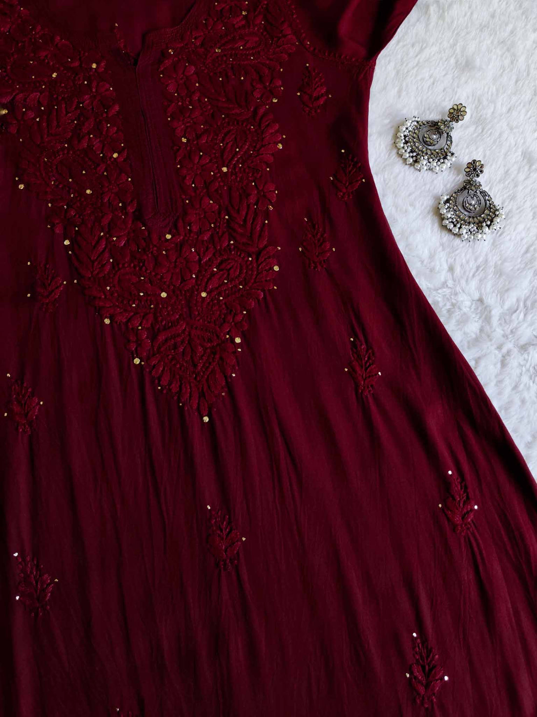 Ahana Maroon Rayon Sequin embllished long Kurta