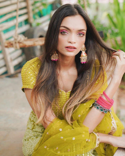 Niyati Fatnani Henna Green Kalidar Lehenga