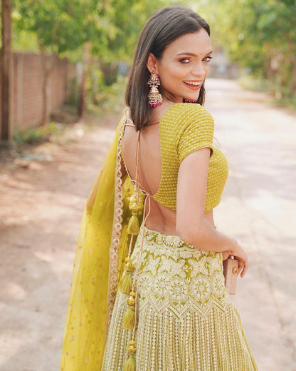 Niyati Fatnani Henna Green Kalidar Lehenga