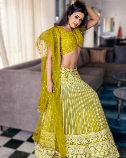 Niyati Fatnani Henna Green Kalidar Lehenga